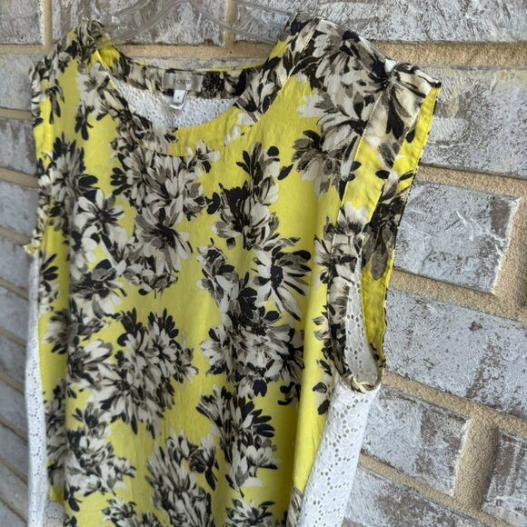 J. Crew Sleeveless Eyelet Cotton Back Floral Silk Front Blouse Women's Size 8 - Picture 6 of 8